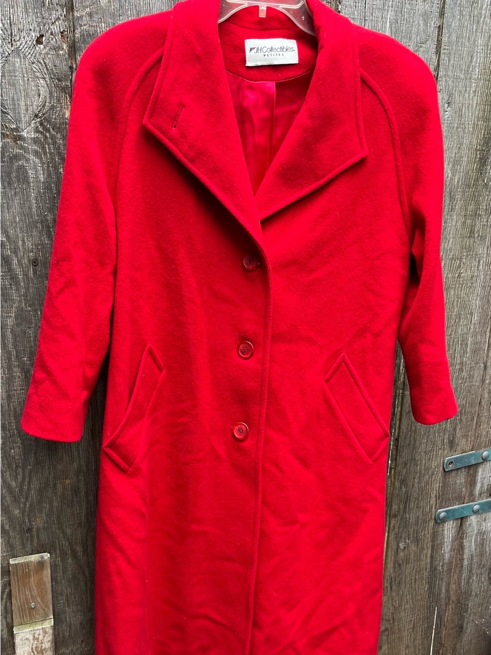 JH Collectibles Bright Red Wool Single-Breasted Winter Midi Length Coat
